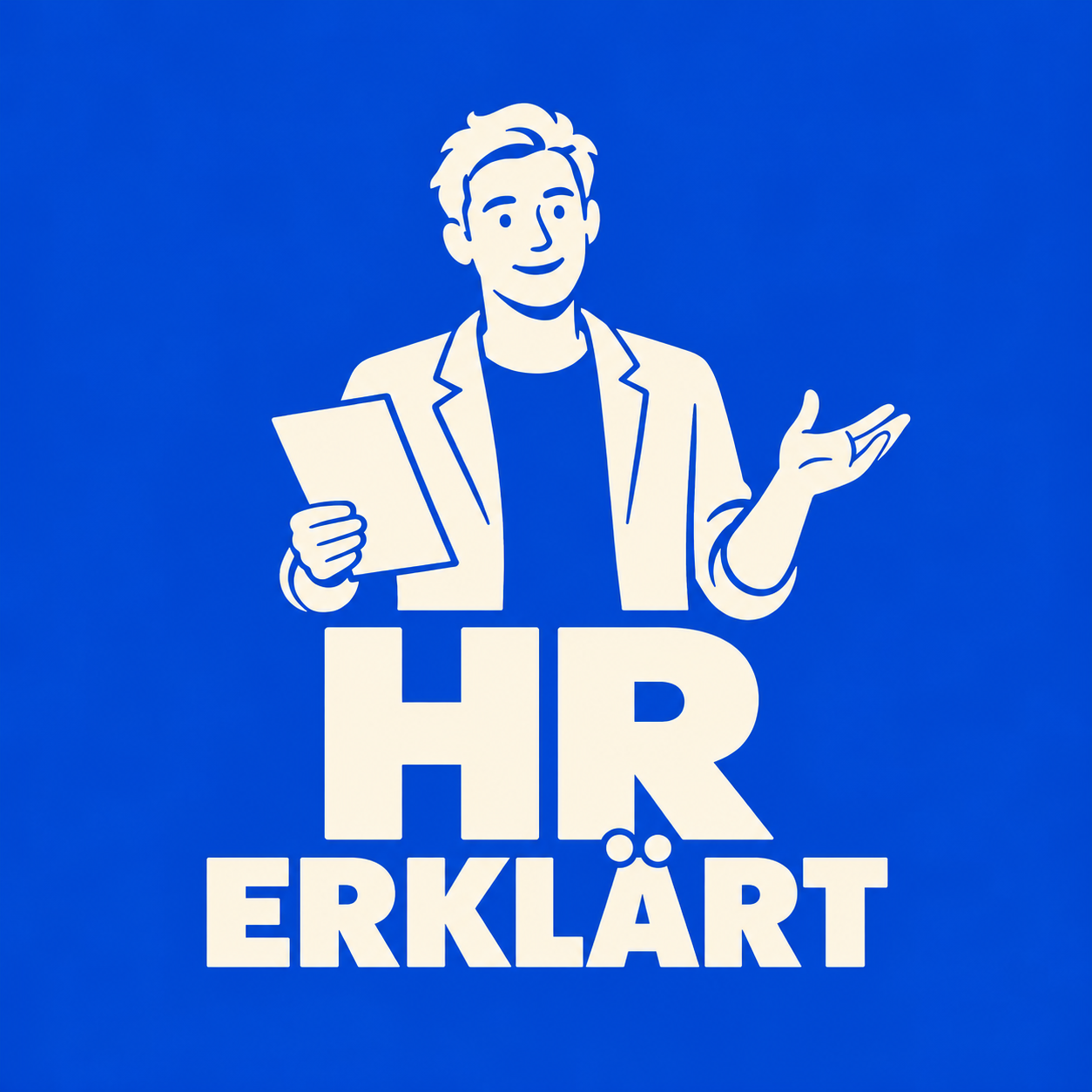 HR erklärt – die blaue Beraterfigur mit cremefarbenem Schriftzug